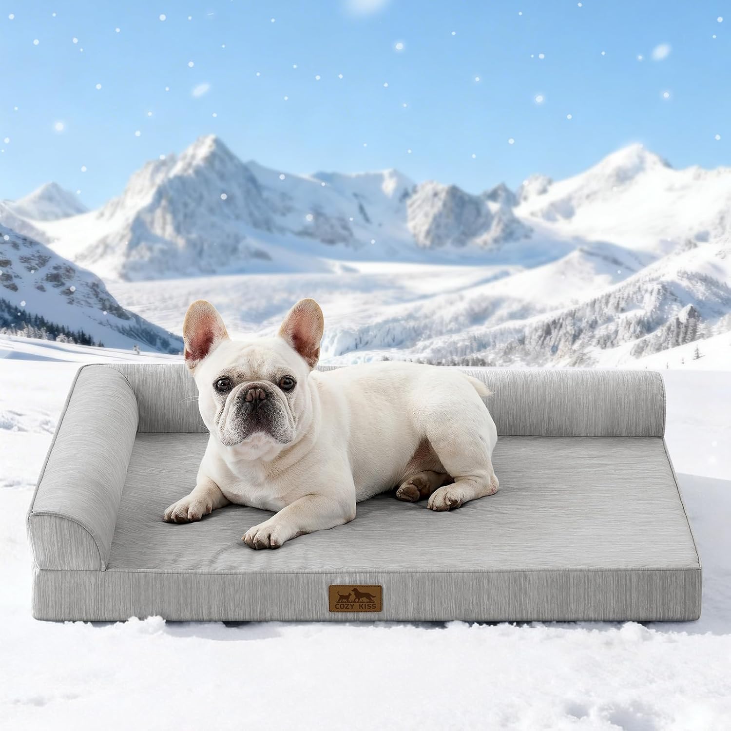 Cooling Dog Bed, Orthopedic Foam Dog Bed with Sides, Removable Cover & Waterproof Lining and Nonskid Bottom, Comfortable Pet Beds for Dogs, Grey (36" L x 27" W x 6.5" Th)