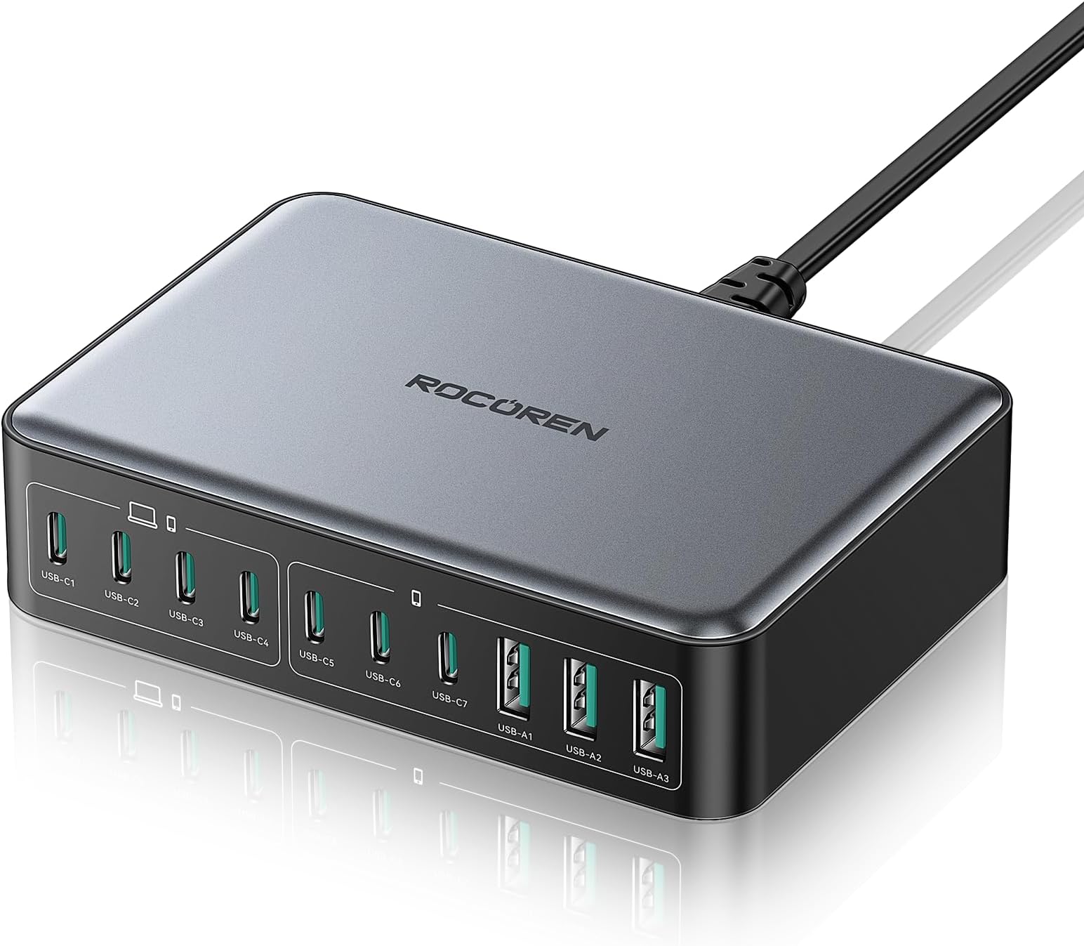 480W GaN USB C Charger, 10-Port PD100W QC4.0 PPS 4-Laptop Charger Station with 1.5m UK Extension Cord Compatible with MacBook, HP, iPad, iPhone, Sumsung Galaxy and More USB C Laptops - Black
