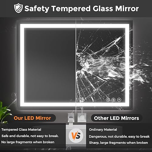 Miniatura 4 de Koonmi Espejo de baño LED de 24 x 36 pulgadas, retroiluminado + frontal iluminado, espejo de baño LED con luces para pared, 3 colores, antiniebla,