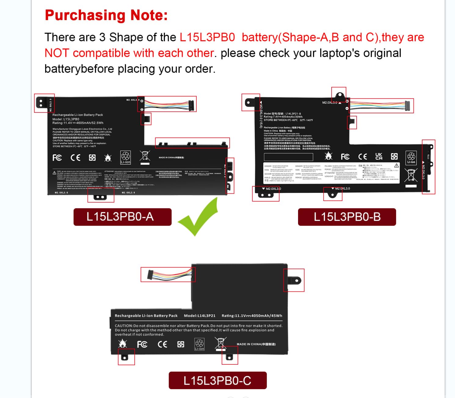 ASUNCELL 11.4V/52.5Wh L15L3PB0 Batería para portátil Lenovo IdeaPad 320S-14IKB 320S-15IKB, 330S-14IKB 330S-14AST 330S-15IKB, 520S-14IKB, Flex 4-1470/1480/1570/1580, Flex 5-1470/1570, L15L3PB0 L15M3PB0