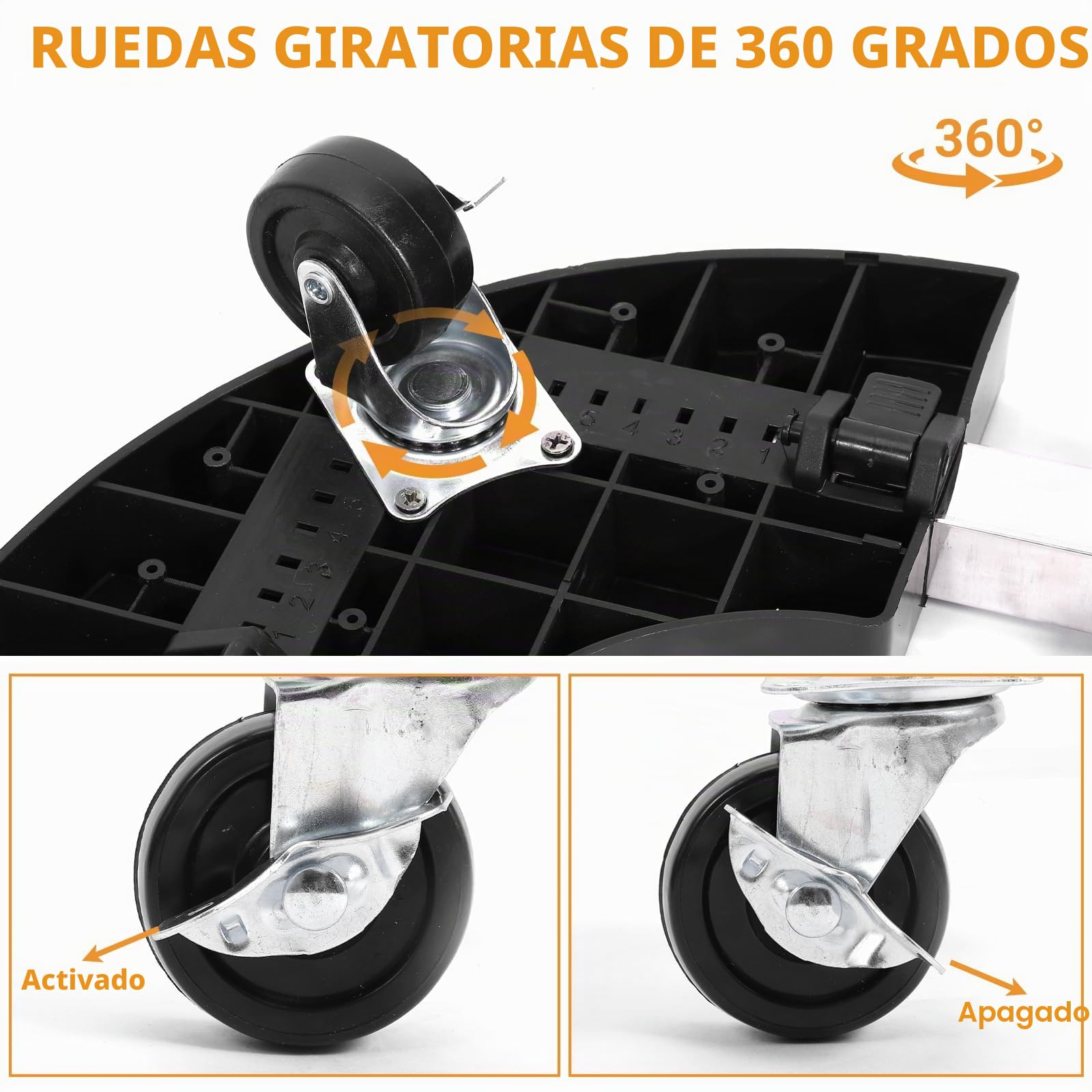 Zorplex Rodillo para Plantas Ajustable Ø 38–50 cm, Soporte Redondo con Ruedas Giratorias 360° y Freno, Capacidad hasta 150kg, Base Resistente a La Intemperie para Macetas Grandes, Interior y Exterior