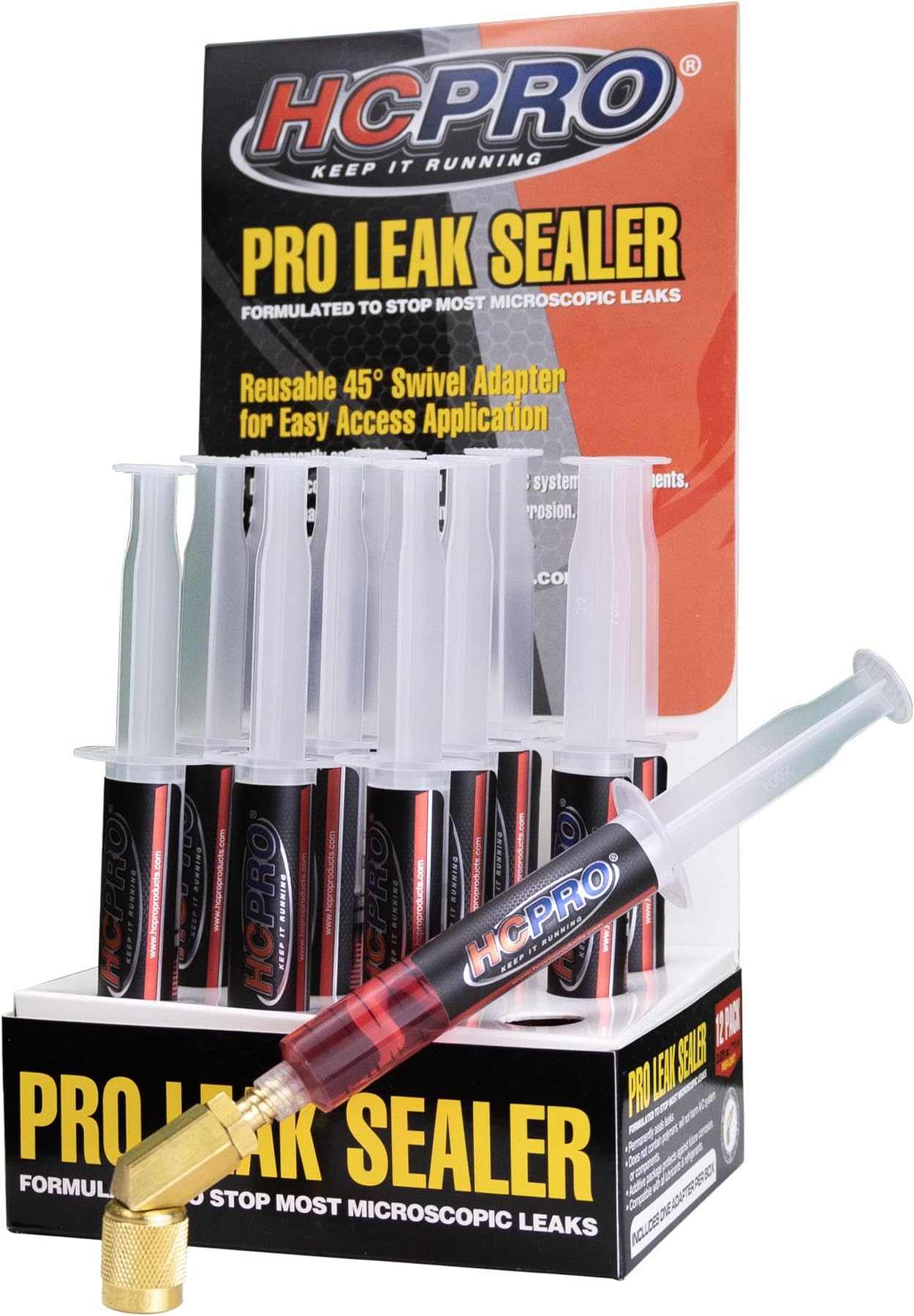 HCPRO HCLEAK12R Pro Leak Sealer with 45° Swivel Adapter for Easy Access Application 12 Applications 0.25 FL Oz. for AC, Refrigeration, and Automotive Systems Compatible with All Refrigerants.