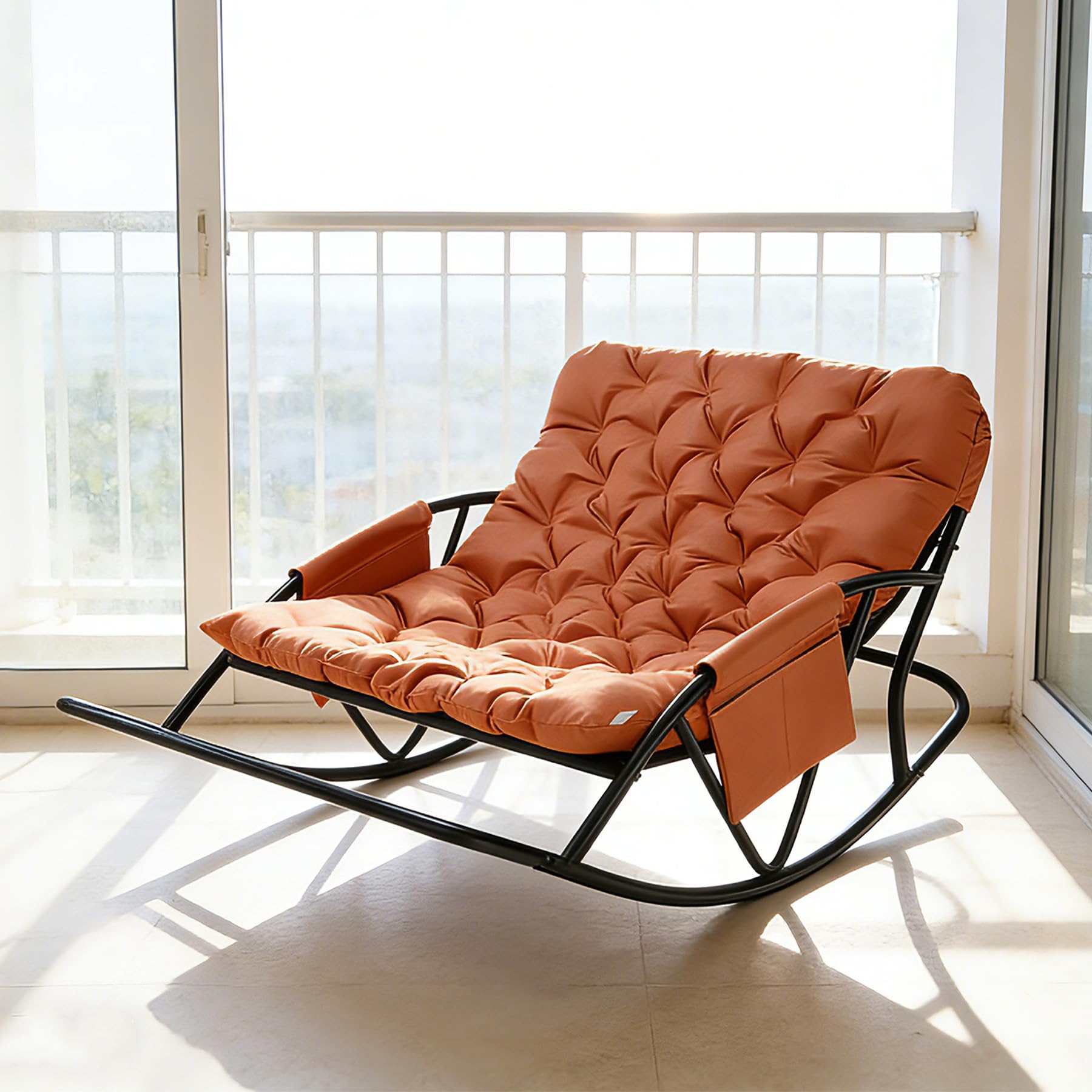 Schaukelstuhl Oversized,relaxsessel mit dickem Kissen & Metallrahmen,Schwingsessel schaukelstuhl Relaxstuhl, schaukelsessel bis 240 kg belastbar für Wohnzimmer Schlafzimmer Babyzimmer,Orange