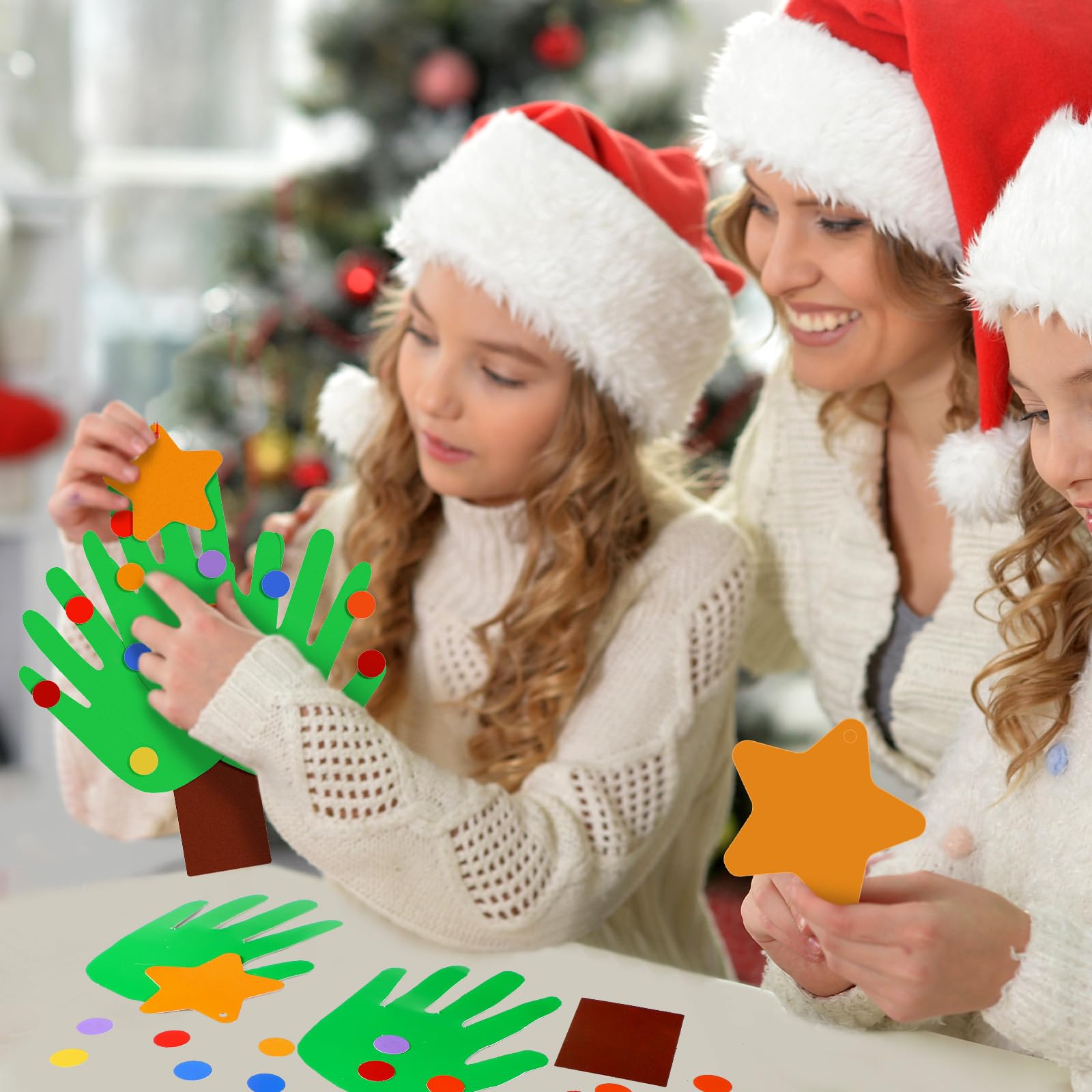 JellyArch 24 Sets Handabdruck Weihnachtsbaum Dekoration Bastelset mit rotem Seil DIY Weihnachten Handwerk Ornamente für Kinder, Bürodekorationen, lustige Heimaktivitäten