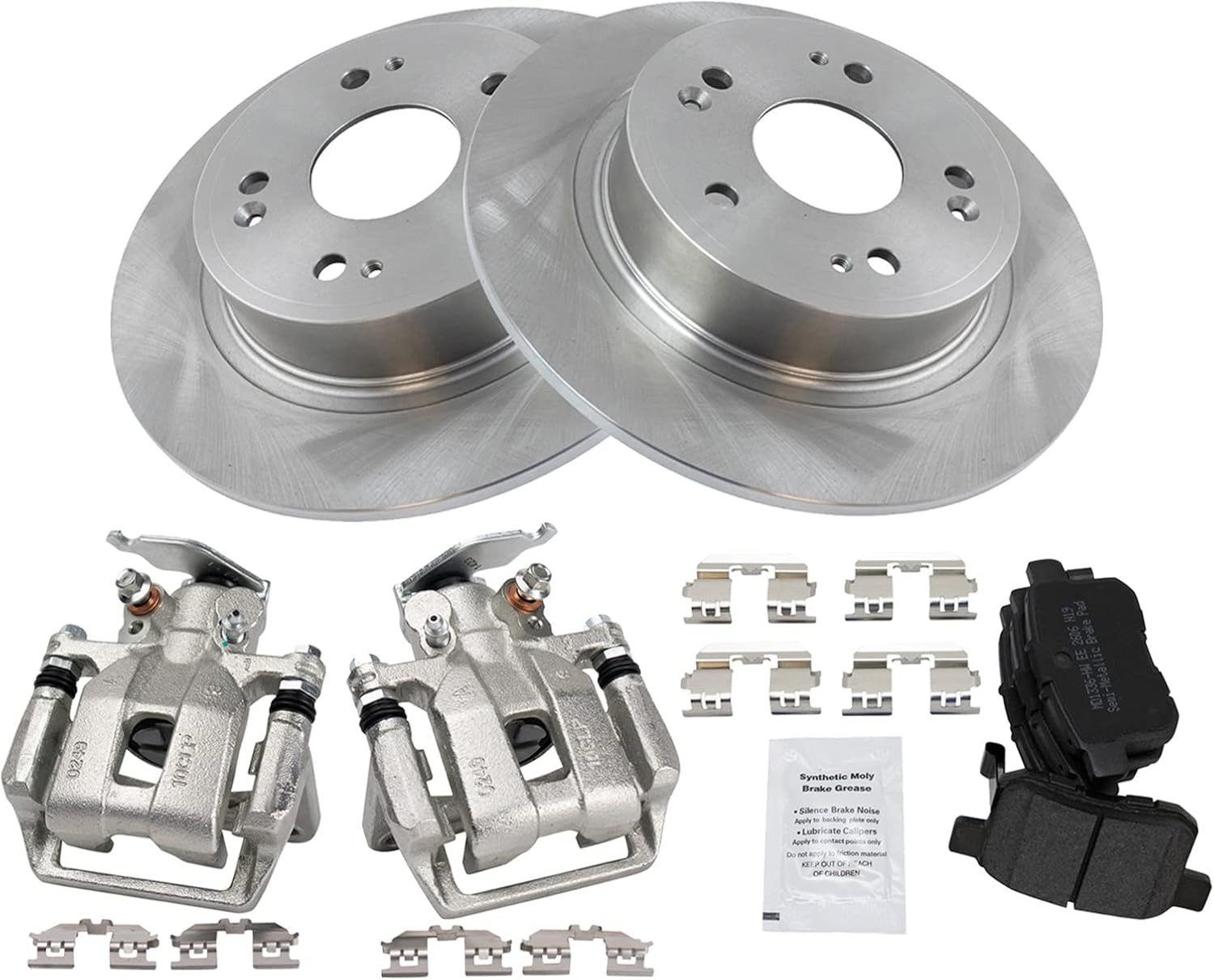 TRQ Rear Brake Pad and Rotor Set Semi Metallic Solid Rotors Calipers Compatible with 2013-2017 Honda Accord