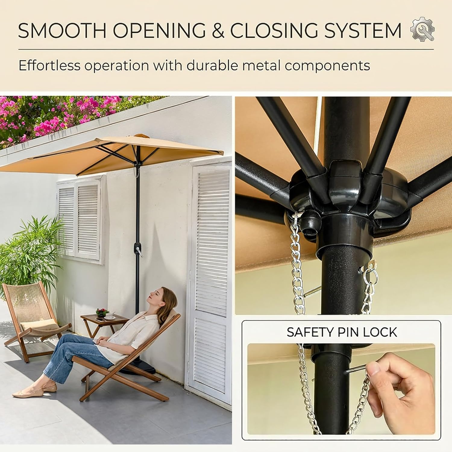 Half Umbrella Outdoor Patio with Base 5 Sturdy Ribs Patio Umbrella Manual Crank Operation Suitable for Balconies Gardens Patios and Pools
