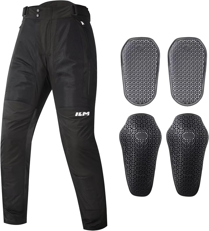 Pantalón de Malla ILM para Hombre con Armadura CE Modelo PM1 | Tejido Transpirable, Ligero, Elástico, Perneras Cremallera Riding Motorbike Touring