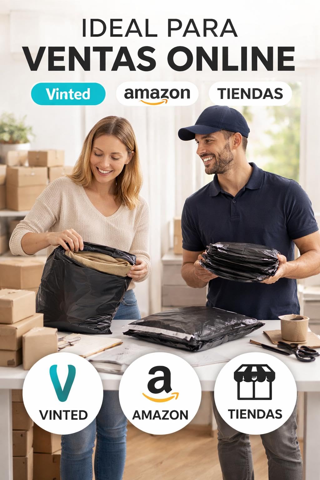 Bolsas para Envíos de Plástico Opaco de Alta Resistencia | (100 uds) Packaging para E-commerce y Mensajería | Sobres de Envío Autoadhesivos | Kit Multiusos de Embalaje para Envíos (35 x 41)
