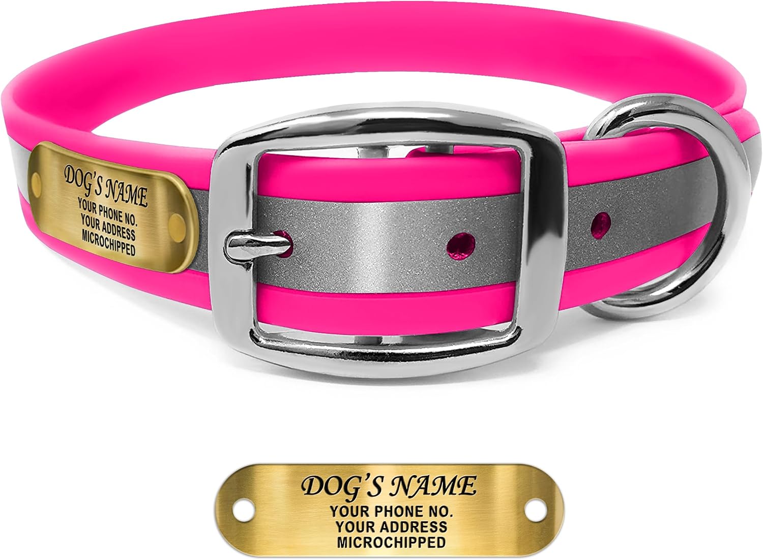 Regal Dog Products Reflective Dog Collar, Custom Engraved Name, Medium Pink