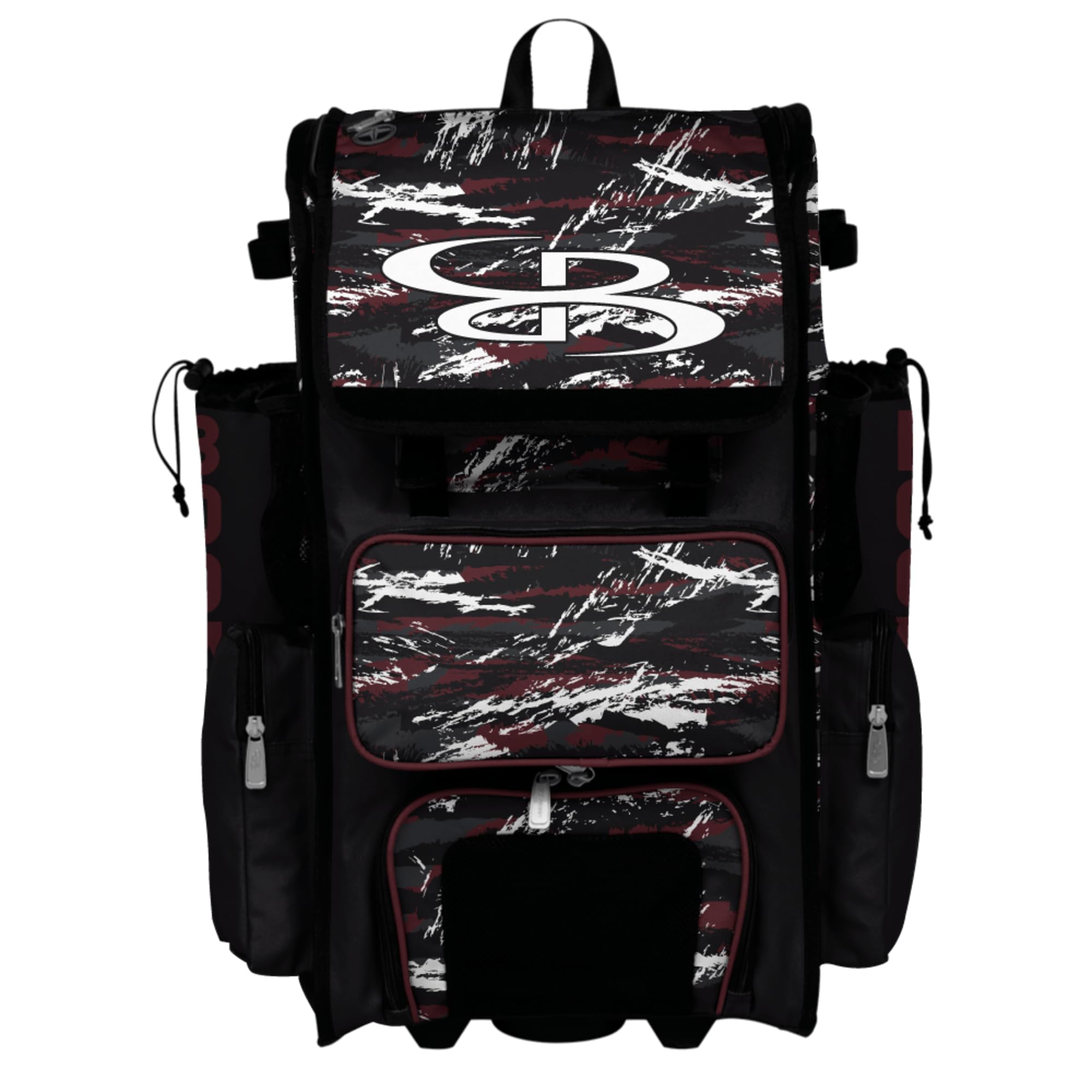 Boombah Superpack Hybrid Rolling Bat Bag - Wheeled & Backpack Version - Razor Black/Maroon/White