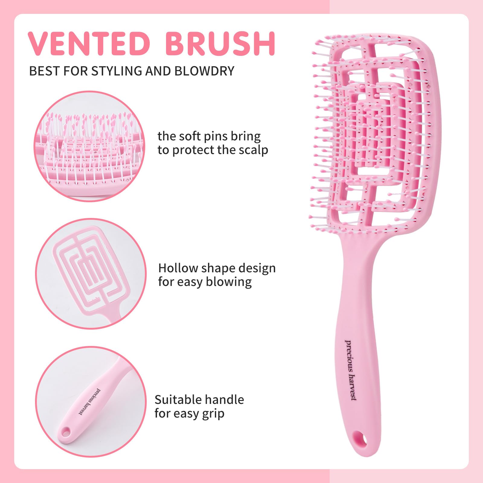 precious harvest Massage Shampoo Brush Cut-out Hair Combs Wide-toothed and Pointed-end Combs Macaroon Coloured Combs For All Hair Types (Light pink) - Image 3