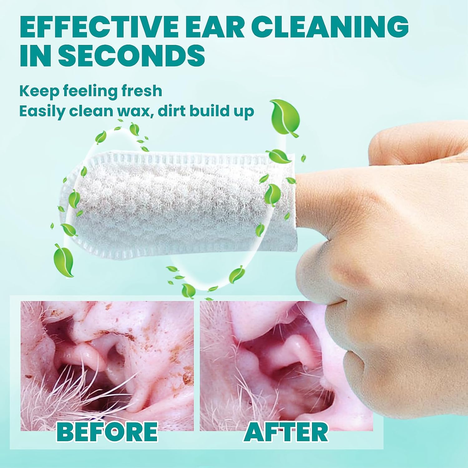 Ear Cleaner Finger Wipes 60 Counts, Dog Ear Cleaner, Grooming Kit Care for Dogs and Cats, Soft & Easy Otic Cleaning Pads, Remove Wax, Dirt & Stop Smelly, Itchy, Non-Irritating,... - Image 4