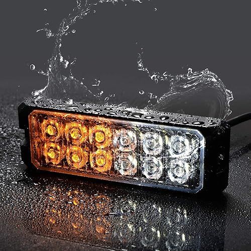 Miniatura 7 de AMOPA CORP - Barra de luz estroboscópica 100X color blanco ámbar, 12 LED, súper delgada, ultra delgada, advertencia de emergencia, intermitente,