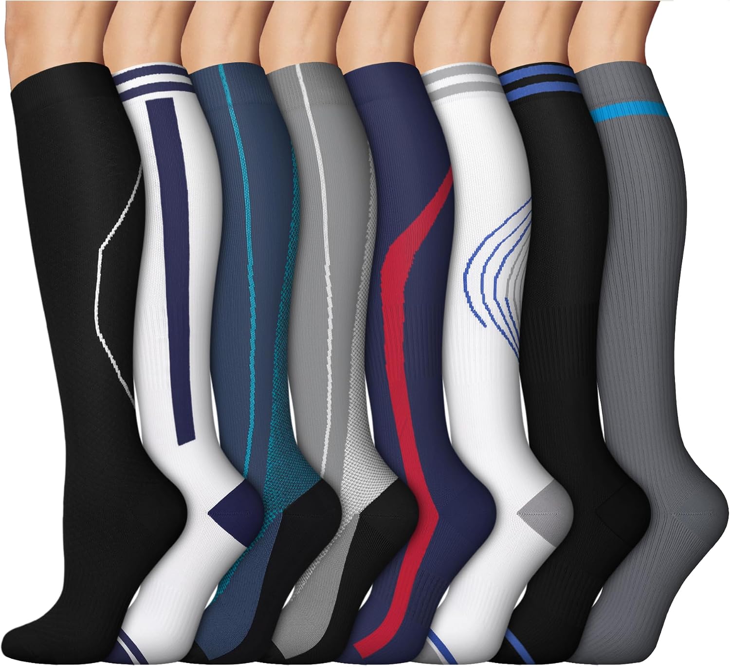 8 Pairs Compression Socks for Women & Men,Support Compression Stockings for Medical Running Athletic