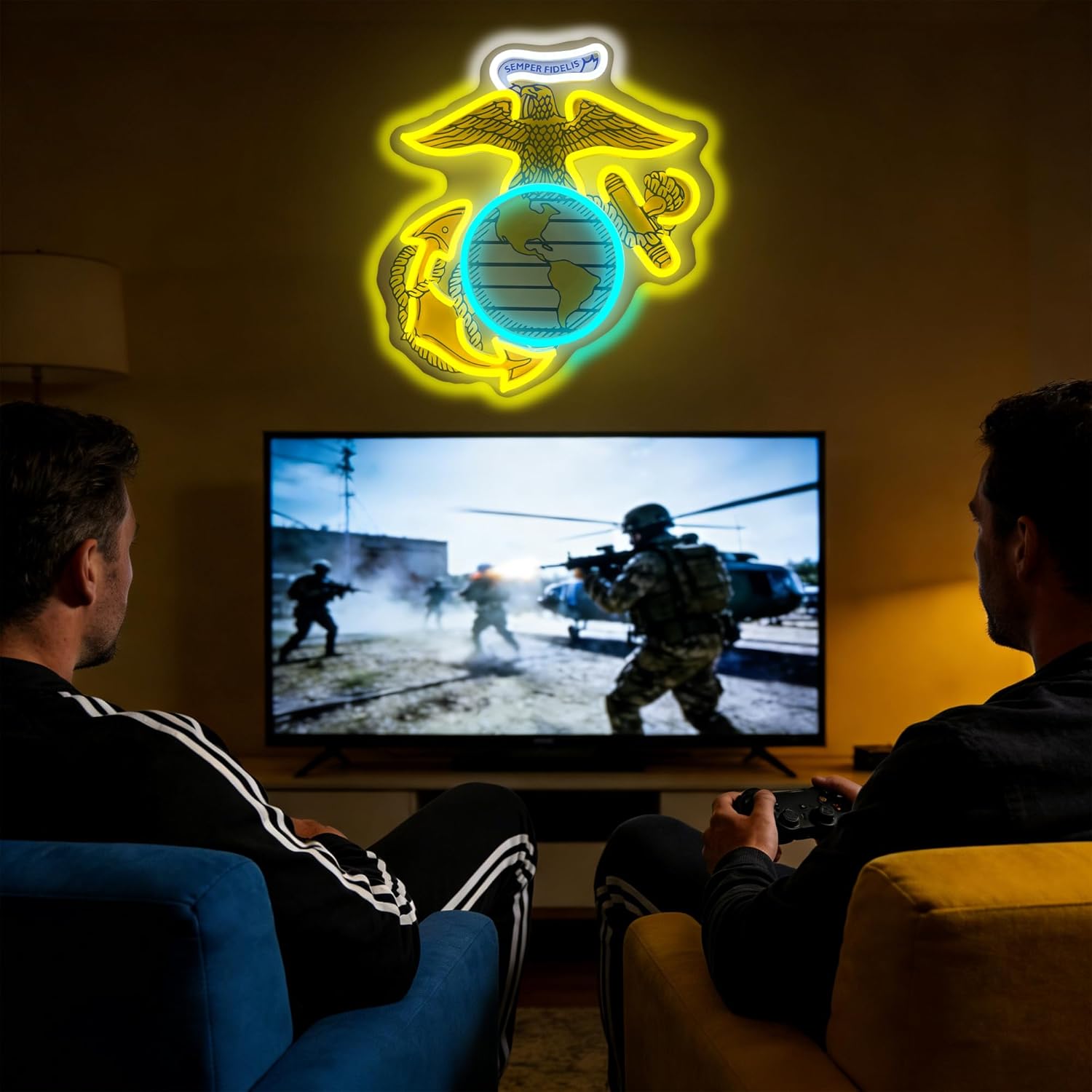 Marine Corp Neon Sign Lights for Veterans Day Wall Decor Light for Man Cave Bedroom Bar Army Memorial Themed Gift Art for Army Christmas Party USB Powered (Marine 1)