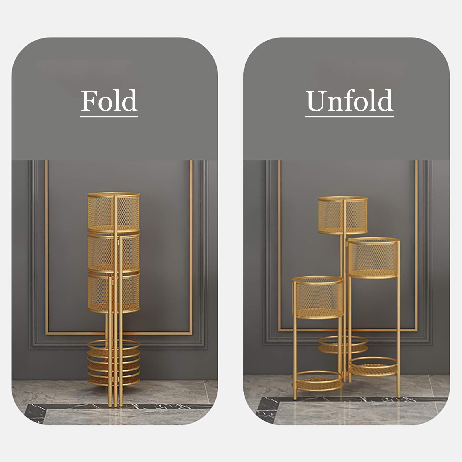 Holder Art Vaso da Fiori, 6 Tier Stand 6 in Vaso di Ferro impianto, casa Pieghevole Decorativo Display Rack, Pianta in Vaso per Patio con Giardino, Soggiorno, Balcone e Camera da Letto,d'oro