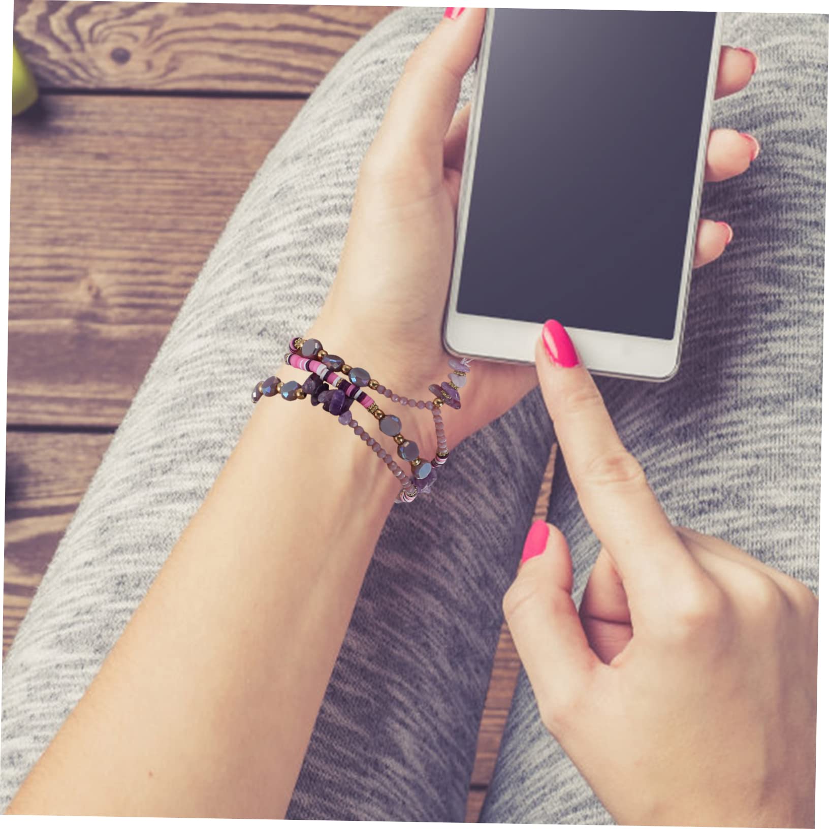Housoutil 2st Perlen Telefonkette Kamera-aufhängeband Lanyard Für Frauen Telefon Hängende Kette Handy-hängeband Kamera-handschlaufe Perlenband Schlüssel Kies Fräulein Violett Plastik