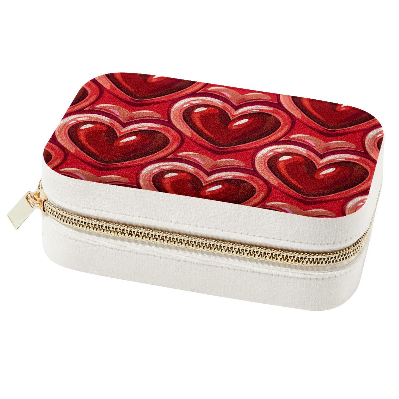 Boîte à bijoux portable en cœur rouge pour bagues et colliers de voyage