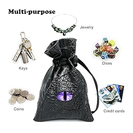 Haxtec Dice Bag Drawstring Leather DND Dice Pouch Dragon Eye Dice Bag Compatible with Dungeons and Dragons Dice D&D Gift Coins and Accessories (Mama Dragon-Periwinkle) Patent Number D893867