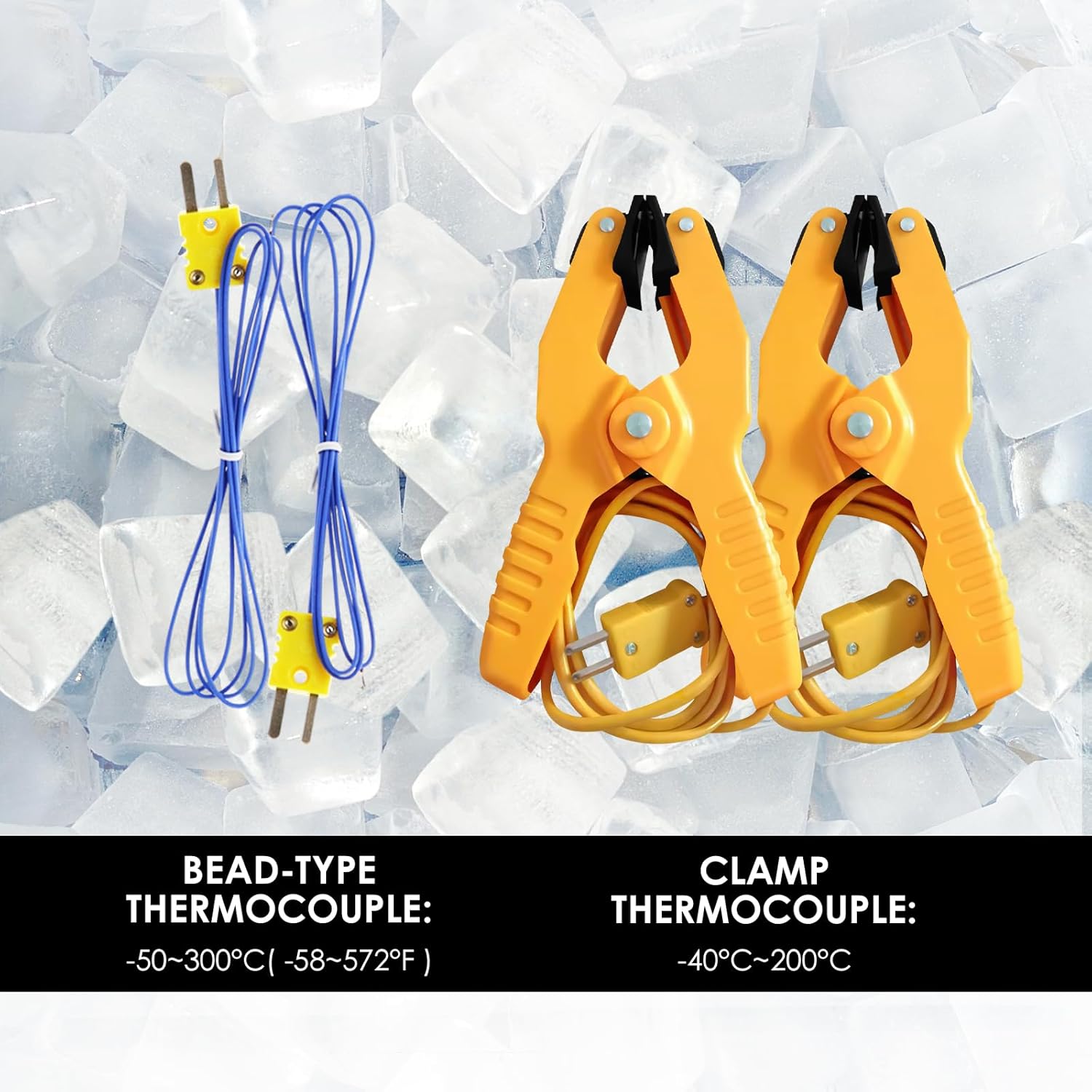 Digital K Type Thermocouple Thermometer, Dual Channel Thermocouple Tester(-238~3212℉) with 2 Temperature Clamp and 2 Wired Thermocouple Probes