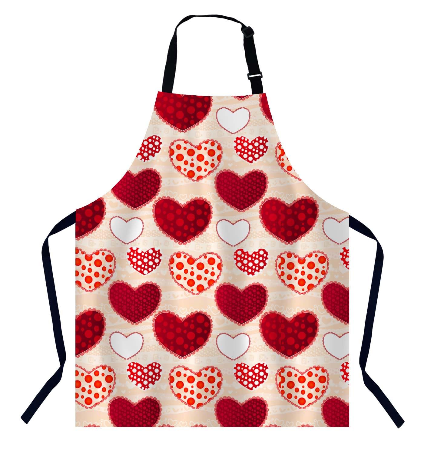 BGBDEIA Red and Pink Love Valentin's Day Kitchen Apron for Women Men, Adjustable Apron Chef Bakers Apron Cooking Apron Cooking Baking Gardening