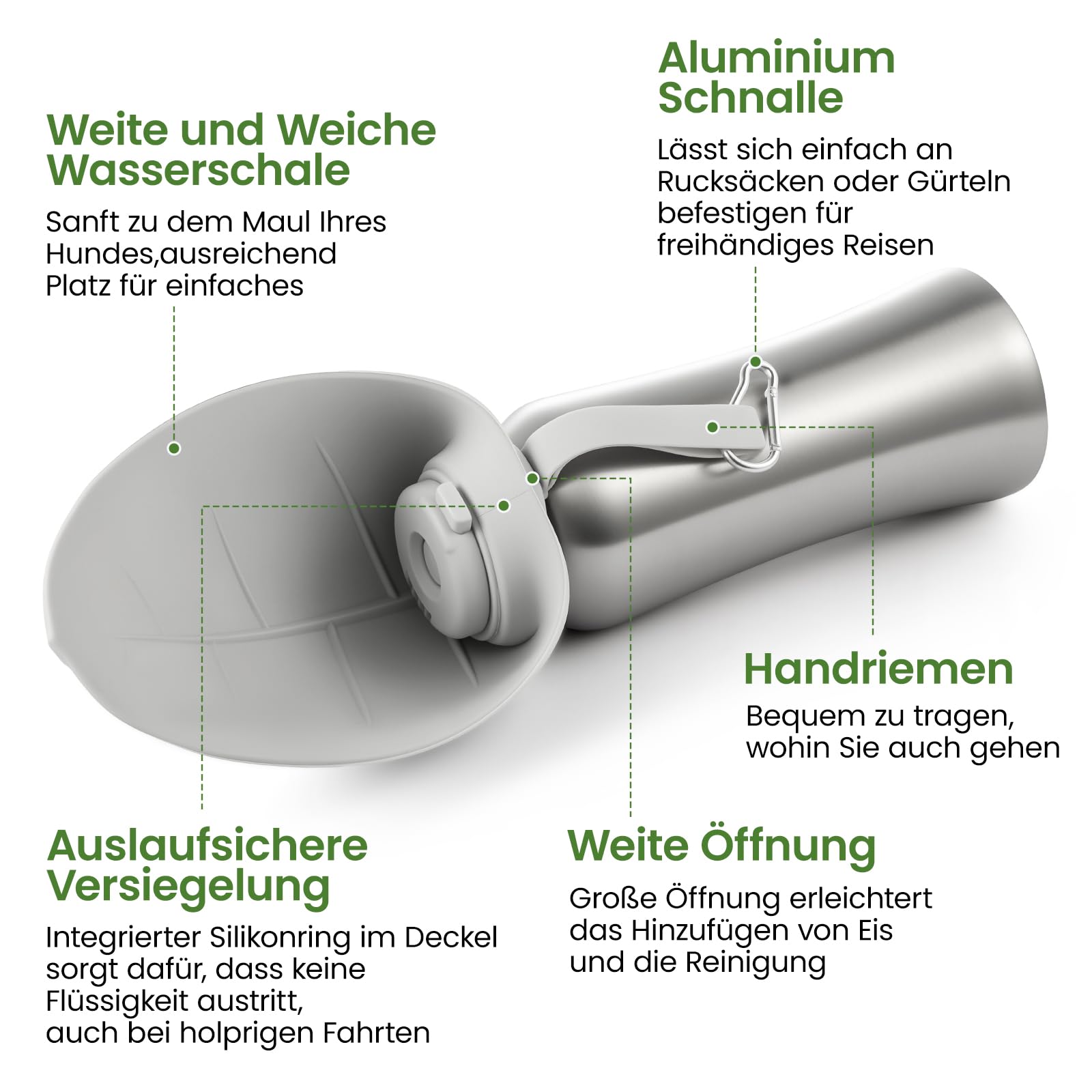 Youyijia 800ml Hunde Trinkflasche Edelstahl – Auslaufsichere Pet Water Bottle mit Faltbarem Napf, BPA Frei Reise Wasserflasche für Hunde & Katzen, Tragbare Outdoor Trinkflasche für Wandern