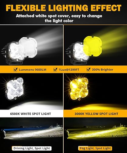 Miniatura 2 de Auxbeam X-PRO Series 80W 9600LM Super Bright Hyperspot Offroad LED Cube Light, foco blanco enfocado en 30 y luz antiniebla ámbar, luz auxiliar