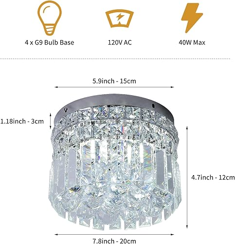 Miniatura 3 de CEENLI Mini candelabro redondo moderno de cristal empotrado de 7.8 pulgadas, lámpara de techo de 4 luces G9 para armario, vestíbulo, pasillo,