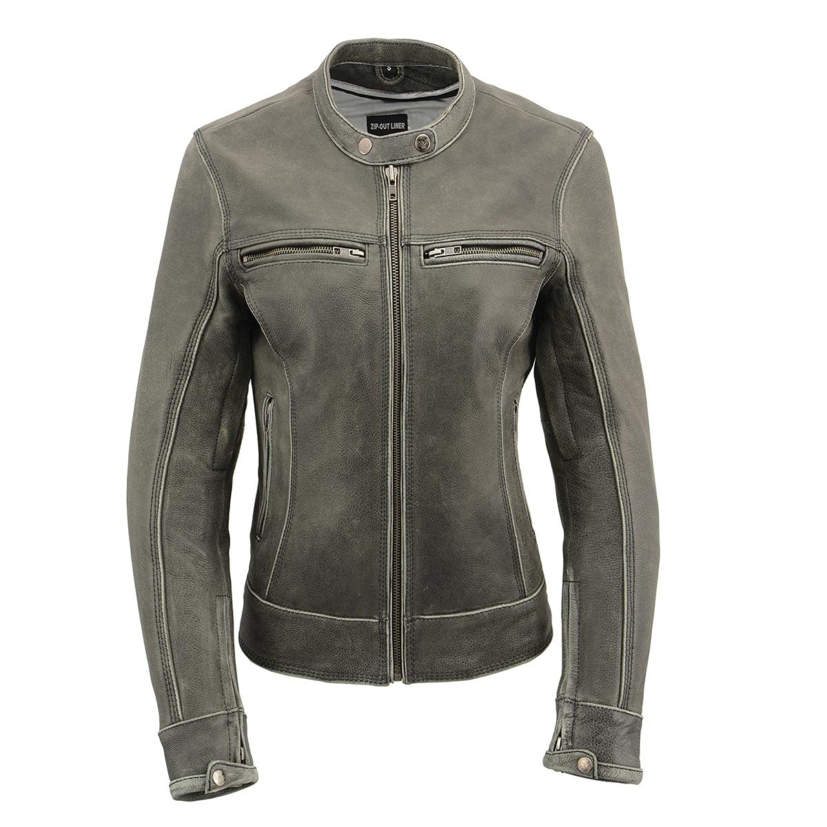 Milwaukee Leather MLL2550 Womens Scooter Distressed Grey Leather Motorcycle Riding Vented Jacket — view 8