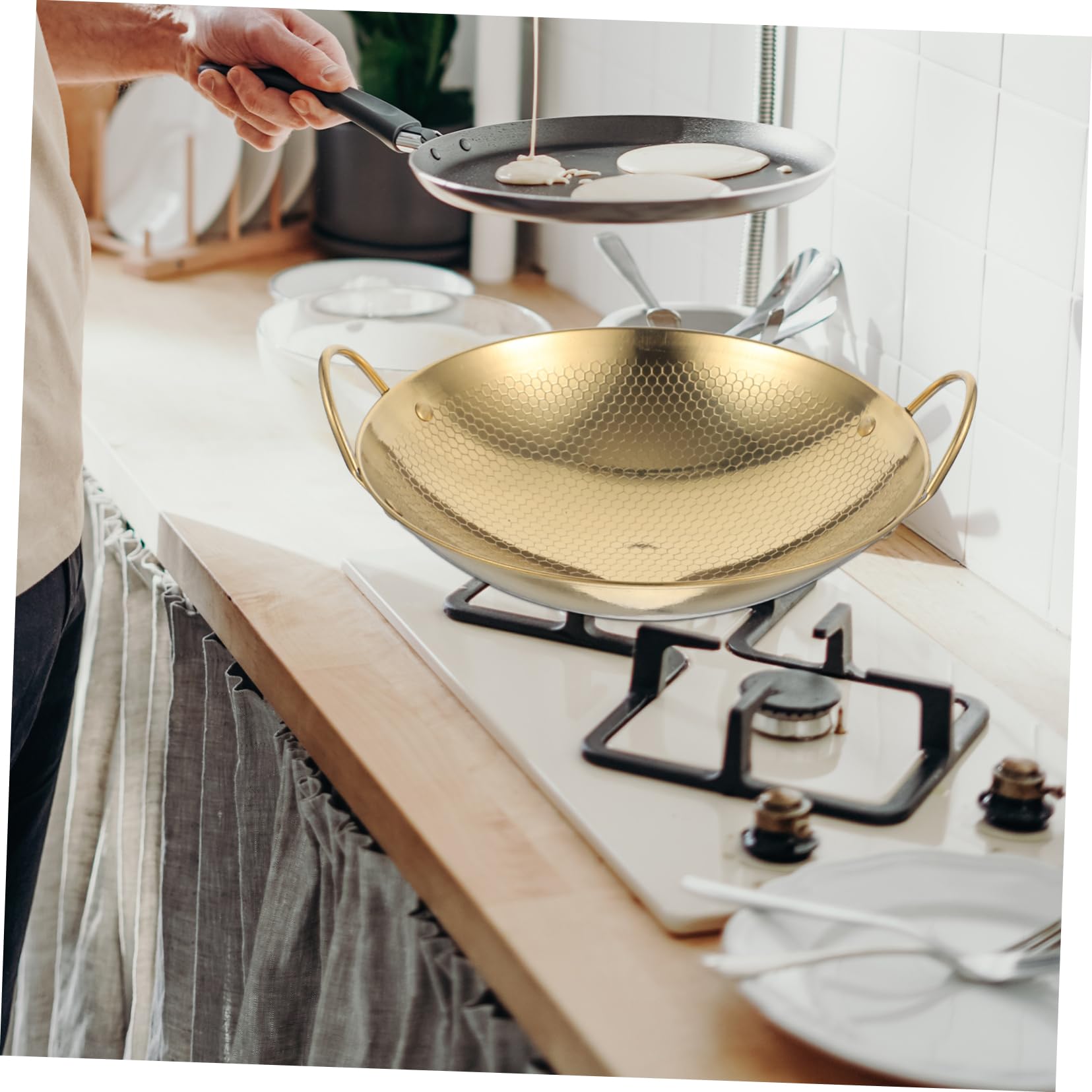 WBDWWTD Sartén Wok asiática Olla Caliente China Suministro de Cocina Sartén para cocinar Utensilios de Cocina Ollas pequeñas para cocinar Olla de Caldo Olla de Cocina Redonda de Metal Olla arrocera