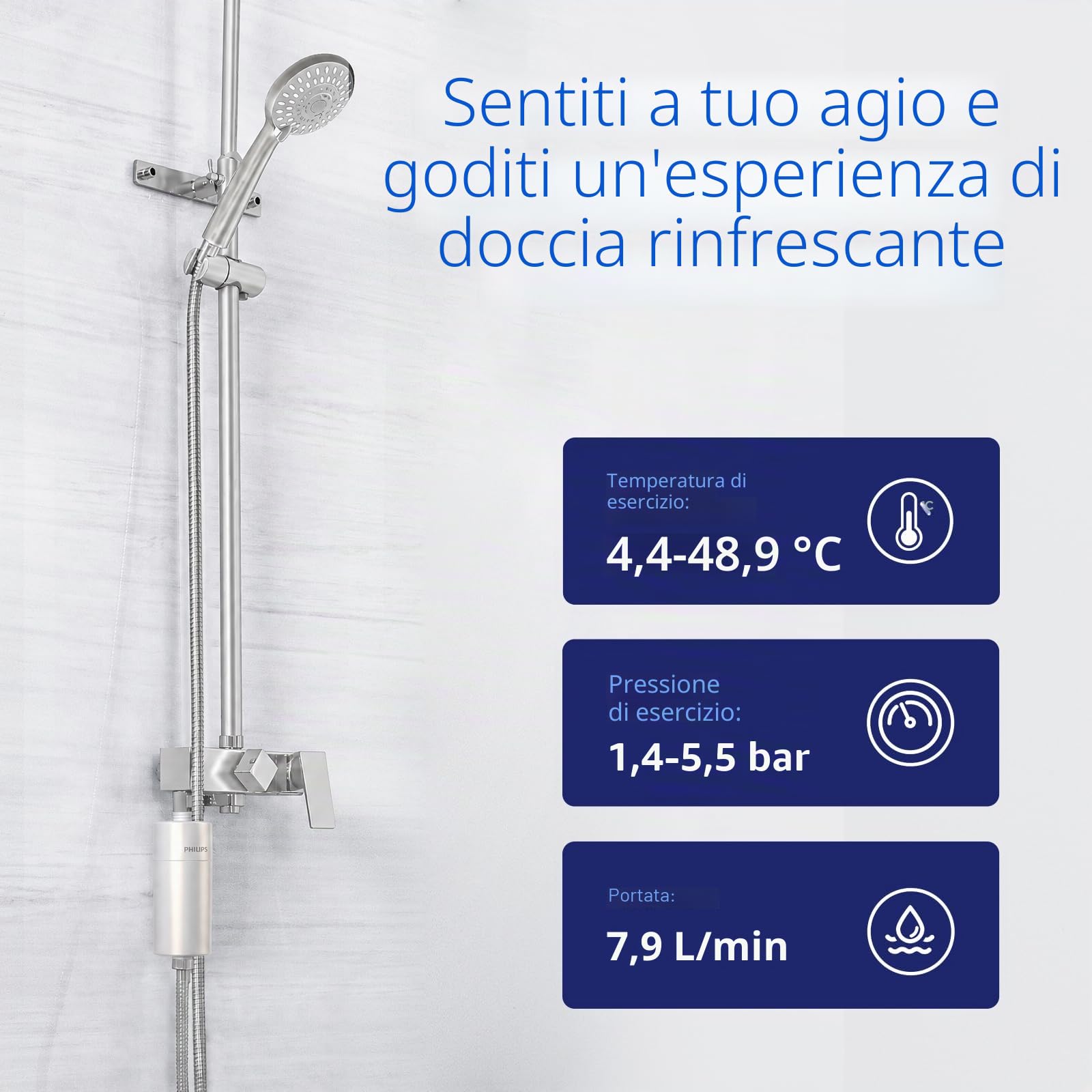 Philips, filtro doccia a 3 stadi, addolcitore d’acqua, doppia rete e materiale KDF certificato NSF, riduce cloro, impurità, residui di ruggine, per soffione doccia portatile (set di filtri per doccia)