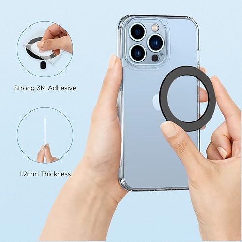 Vista 5 de OUTXE Paquete de 2 anillos adaptadores magnéticos, adhesivo magnético universal compatible con accesorios Magsafe y carga inalámbrica