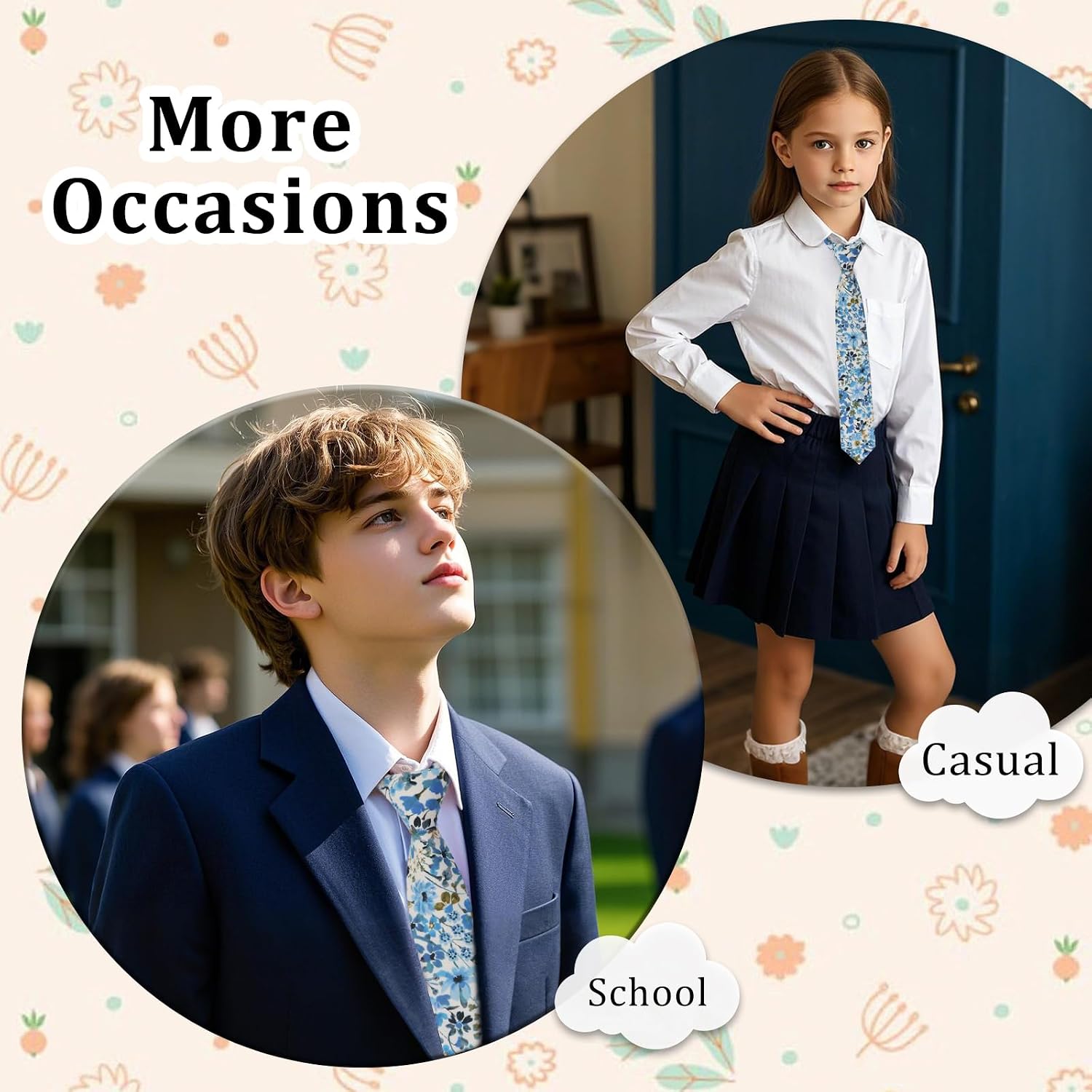 Boys Tie Floral Kids Ties Self-tied Cotton Ties for Boys, 2.36" Youth Tie for School Accessory Party Daily Graduation