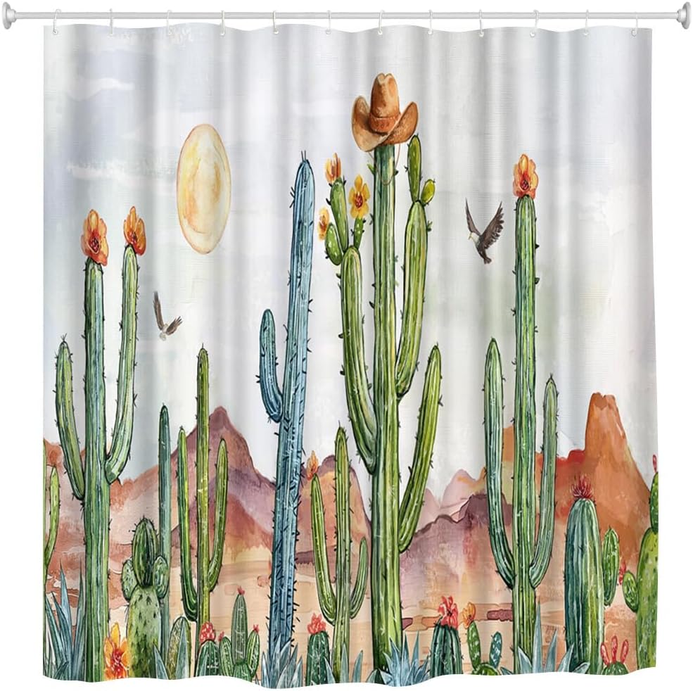 Desert Cactus Shower Curtain Western Cowboy Bathroom Decor with 12 Hooks 72x72 Inches