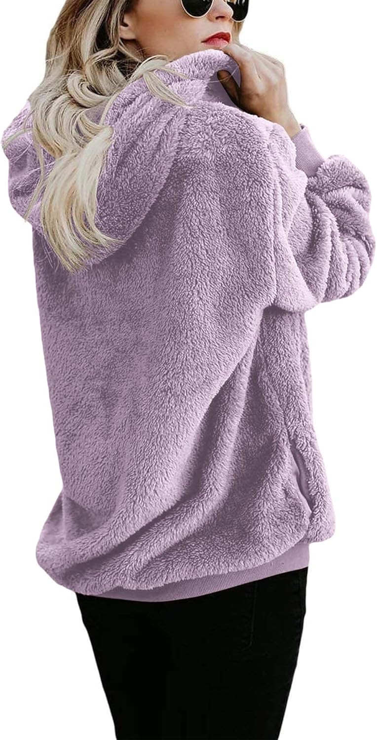 ReachMe Womens Oversized Sherpa Jacket Fuzzy Fleece Zip Up Hoodies with Pockets Warm Fall Outfits Winter Coats