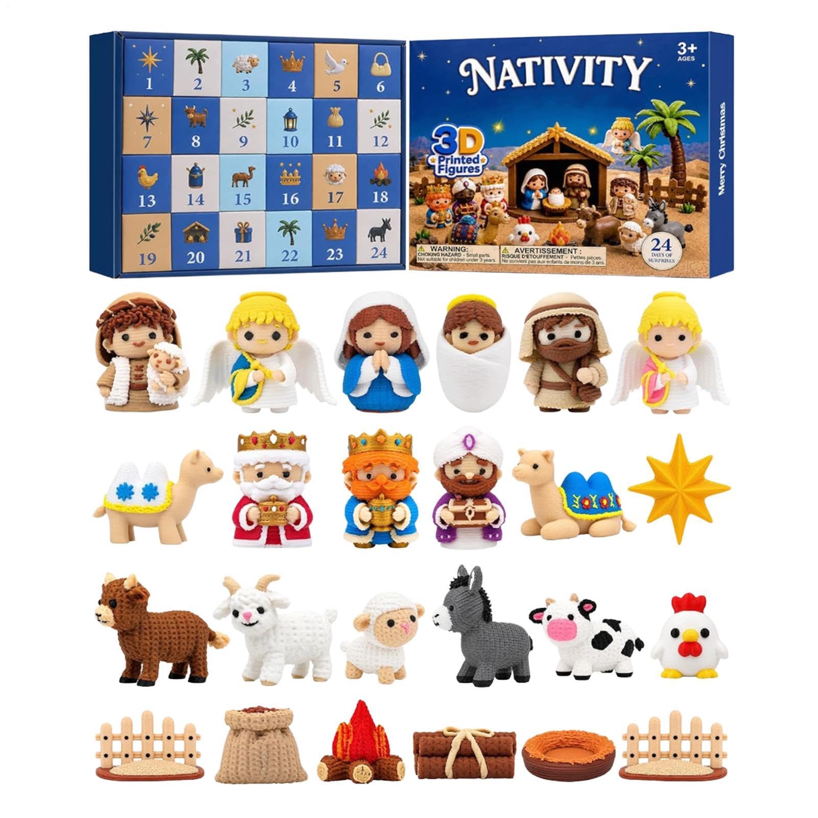 Calendario 'Avvento Natalizio Presepe Calendario 'Avvento 24 Giorni con | Set Presepe Giocattoli Per Casa Appartamento Camera Da Scrivania Mensola Mobile TV