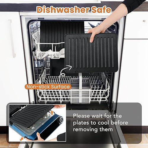 Miniatura 5 de Giantex Panini Press Sandwichera, parrilla eléctrica para interiores con 2 placas antiadherentes extraíbles y aptas para lavavajillas, bandeja de