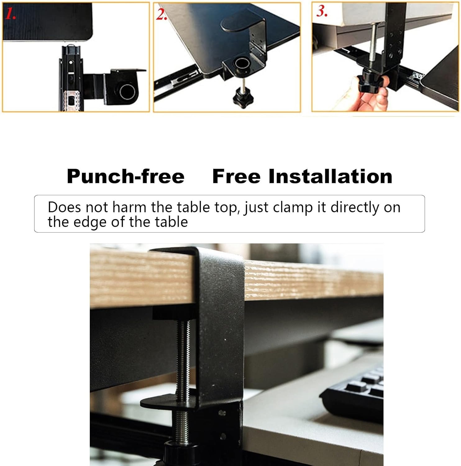 高さ調節可能なデスクエクステンション、キーボードトレイ付き、デスク下52/65/75cm、マウスパッド付きキーボード引き出し、C-ホ