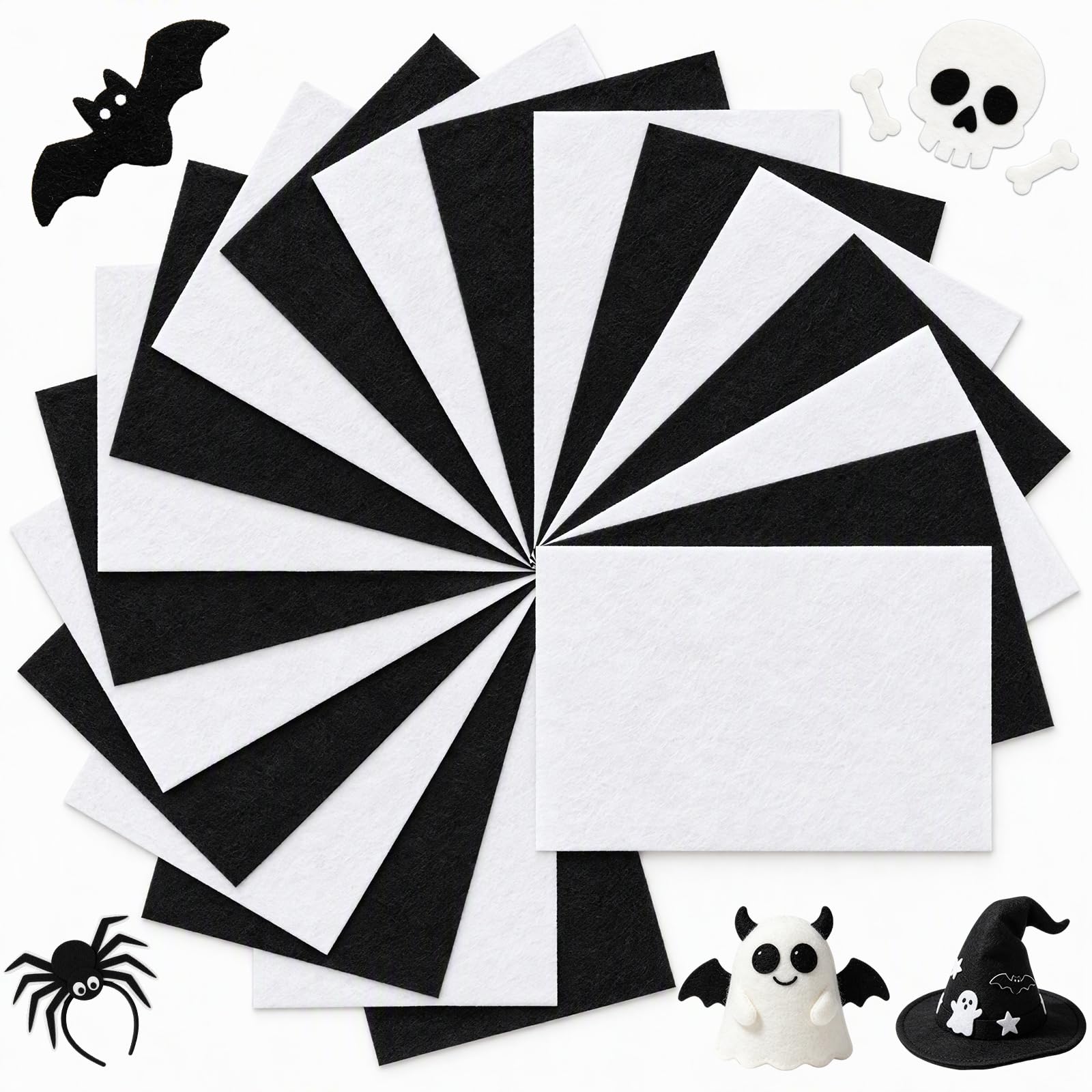 Qzma 8" x 12" Felt Fabric, 20 Pcs Black White Craft Felt Squares