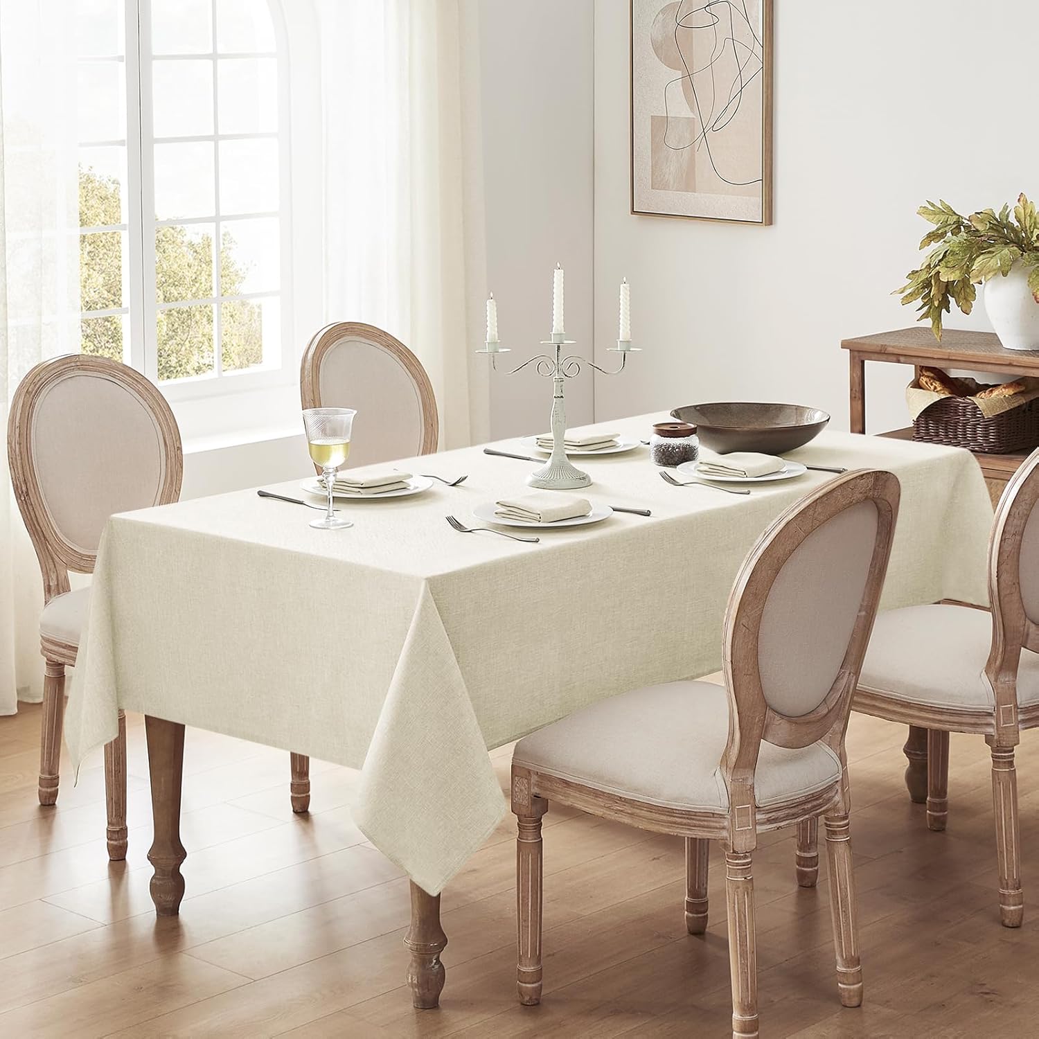 Softalker Large Cream Tablecloths Rectangular 60x120 inch Linen Textured Table Cloth Outdoor Waterproof, Stain and Wrinkle Resistant, Table Cloths for 6/8 Foot Rectangle Tables Decor for Garden Party