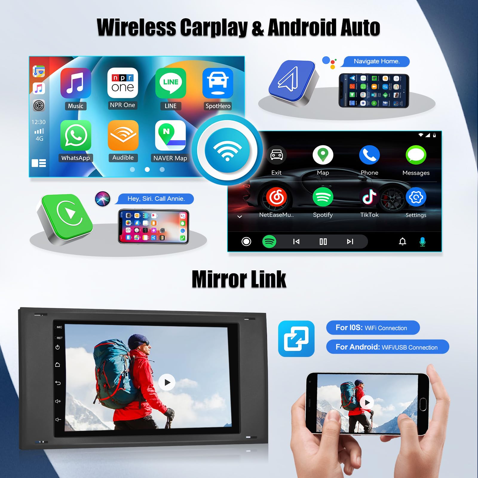 SIXWIN 4+64 GB Android 15 Autorradio para Ford C-MAX/Galaxy Mk2/Connect Mk1/Fiesta/S-Max con CarPlay/Android Auto, Pantalla Táctil de 7'' con WiFi, GPS, Bluetooth 5.0, Radio FM RDS, 32EQ+Cámara