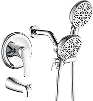 Vista 13 de Juego completo de grifo para bañera y ducha, cabezal de ducha doble y juego combinado de mano 2 en 1, sistema de ducha con boquilla de bañera y kit