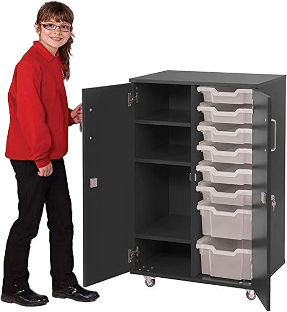 ColourBox Small Lockable Shallow Tray Mobile Storage Unit/Book, Toy Cabinet, Trolley with Shelves & Trays - 11 Colours (Blueberry)