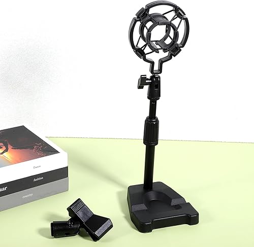 Miniatura 4 de Adjustable Desk Microphone Stand with Base Table Mic Rack for Office Meetings Recording with Shock Mount Holder and Spring Mic Clip Stable Plastic
