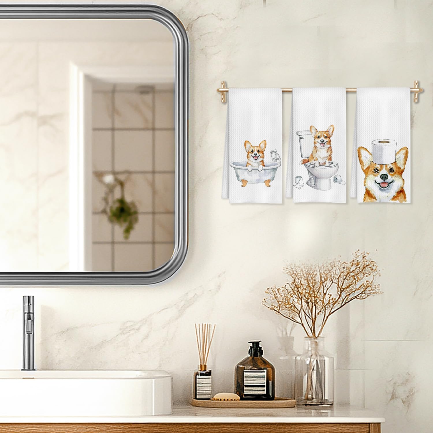 Funny Corgi Bathroom Hand Towels Set of 3, Corgi Decor Hand Towels for Bathroom, Corgi Gifts for Corgi Lovers Kids, Corgi Mom Gifts, Kids Bathroom Decor, Dog Bathroom Decor, 16x24 Inch - Image 5