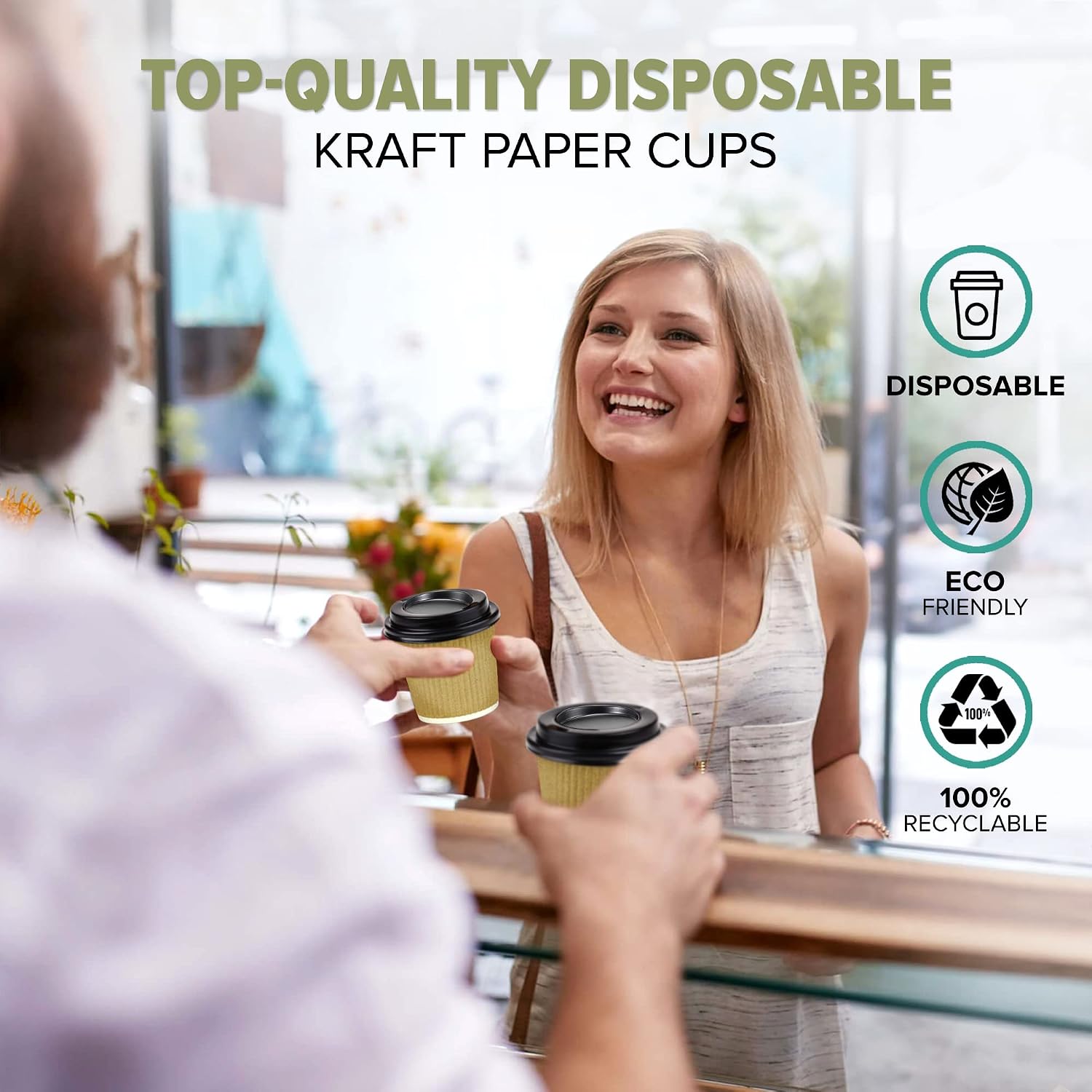 Fit Meal Prep [50 Pack] Disposable Hot Cups with Lids - 4 oz Brown Double Wall Insulated Ripple Sleeves Coffee Cups with Black Dome Lid - Kraft Paper Cup for To Go Chocolate, Tea, and Cocoa Drinks