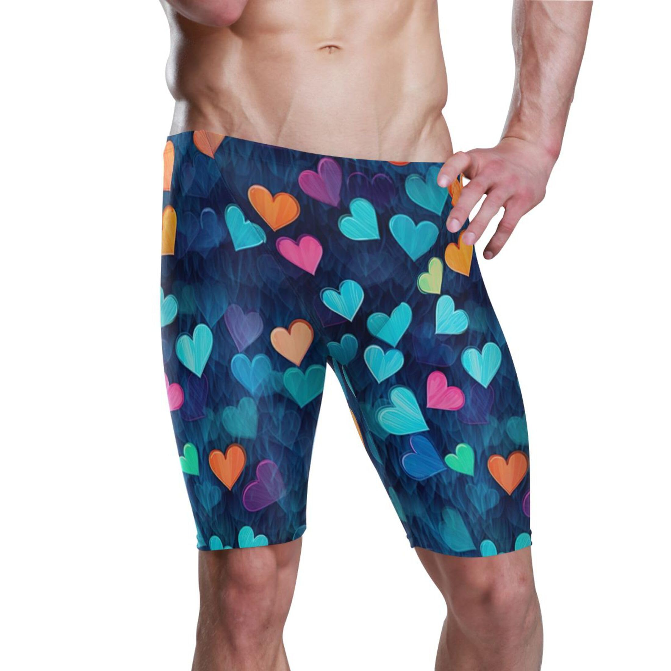 UMIRIKO Valentine's Day Heart Swim Jammers for Men Athletic Durable S B0401251