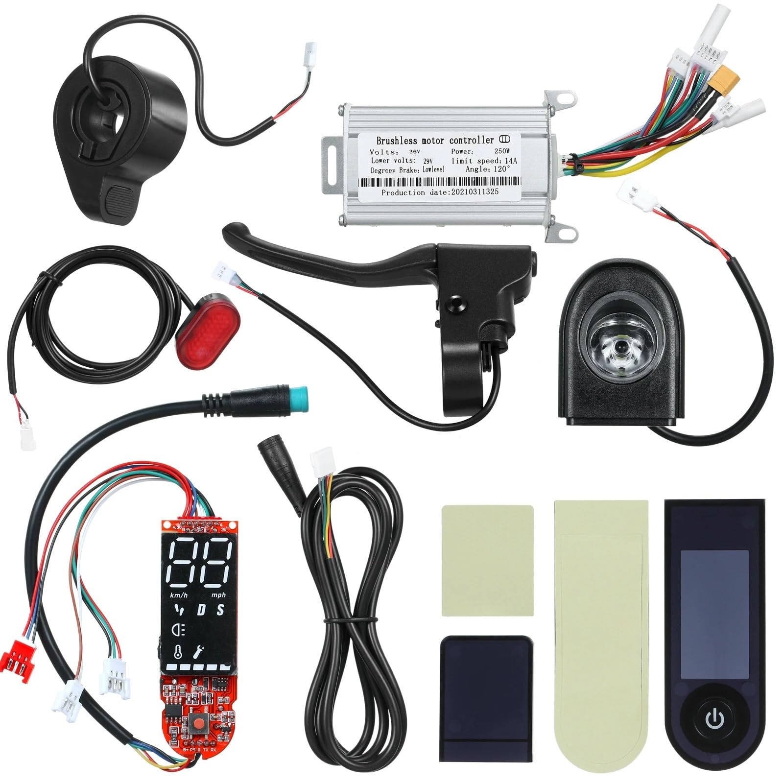Regulador Patinete Electrico Controlador de Motor sin escobillas for Patinete eléctrico, 36V, 250W, con Pantalla Digital, luz Trasera Repuesto, Faro