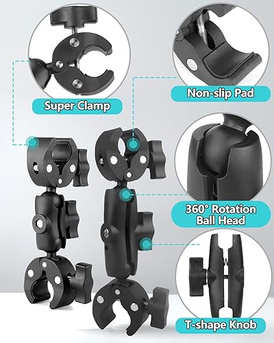Miniatura 3 de Abrazadera doble para cámara, 7.28"18.5cm y 8.86"22.5cm, doble abrazadera mágica, soporte de abrazadera para manillar de motocicleta para soporte de