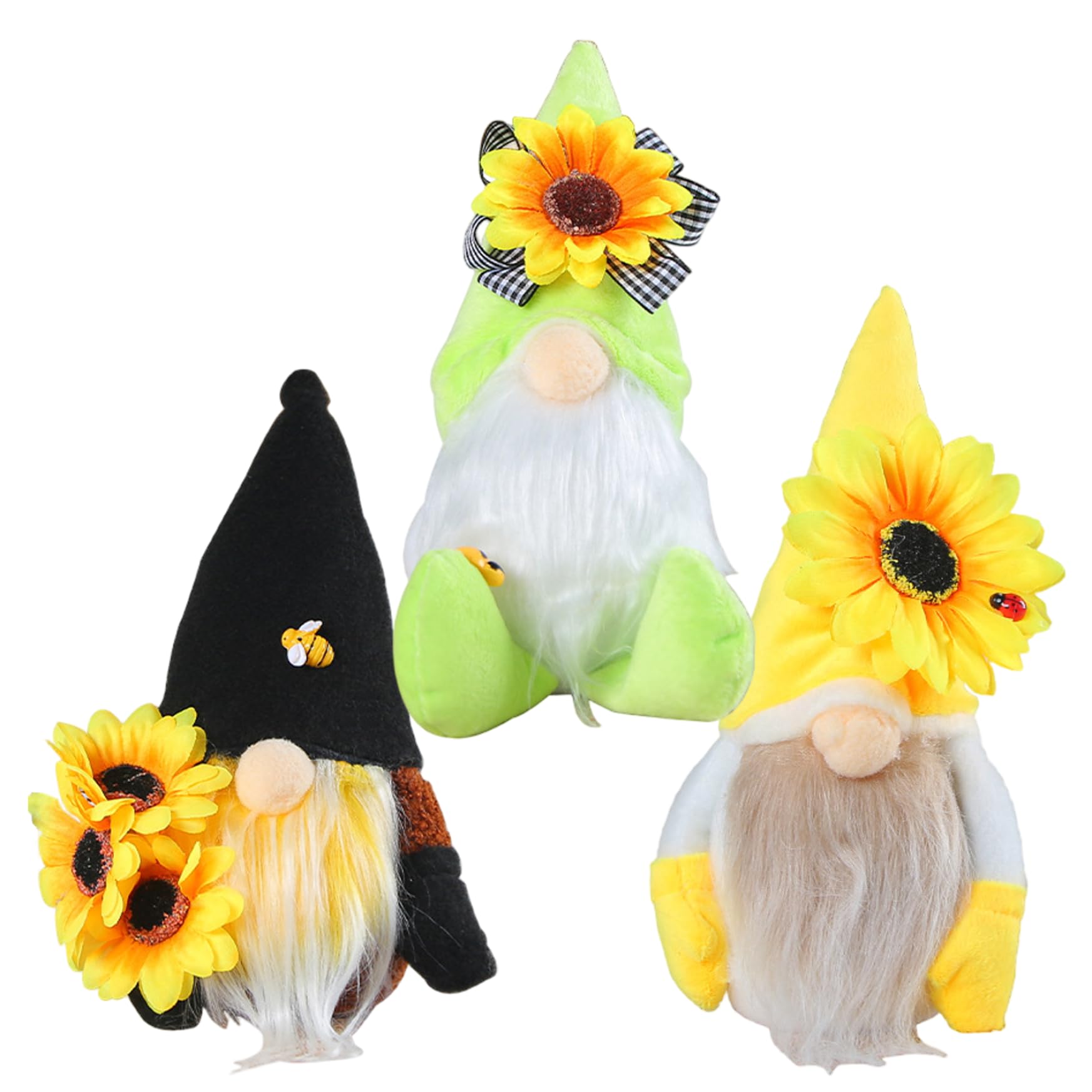 Lot de 3 nains en peluche avec tournesol pour décoration de maison